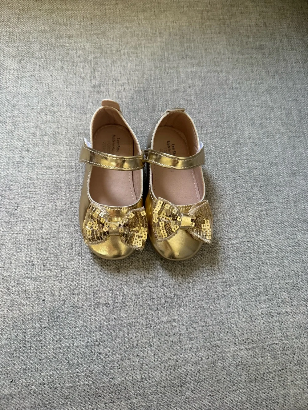 Girls Gold Mary Jane Ballet Flats with Bow